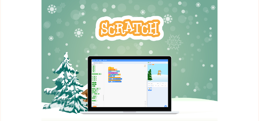 Illustration d'une ordinateur avec le logiciel Scratch